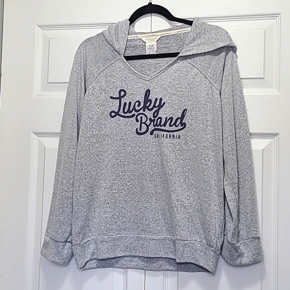 Lucky Brand light gray size M lightweight hooded long sleeve sweatshirt‎ - Picture 1 of 9